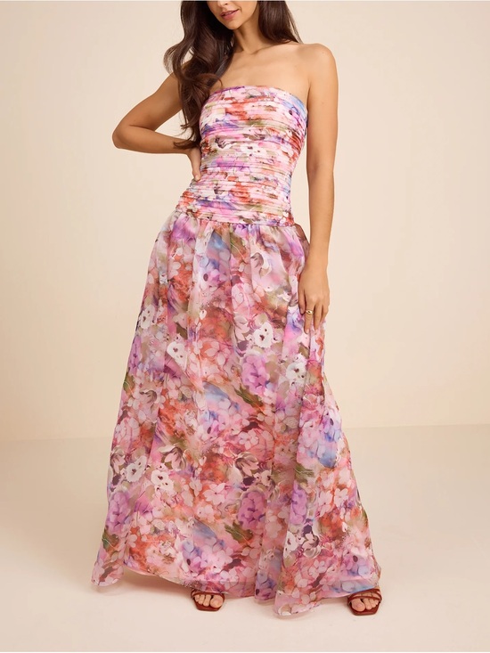 Lulus Dresses & Skirts - NWT Kasandra Pink Multi Floral Organza Drop Waist Maxi Dress- XS